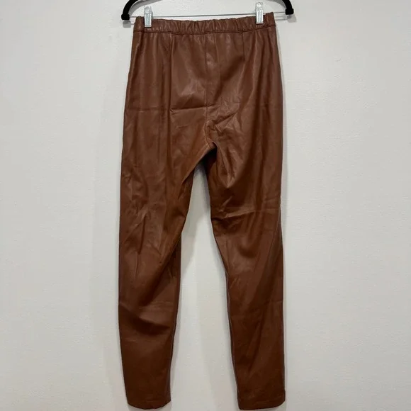 B.YU Italy Womens Faux Leather Pants Medium Camel Skinny Designer Chic Brown - Picture 3 of 7